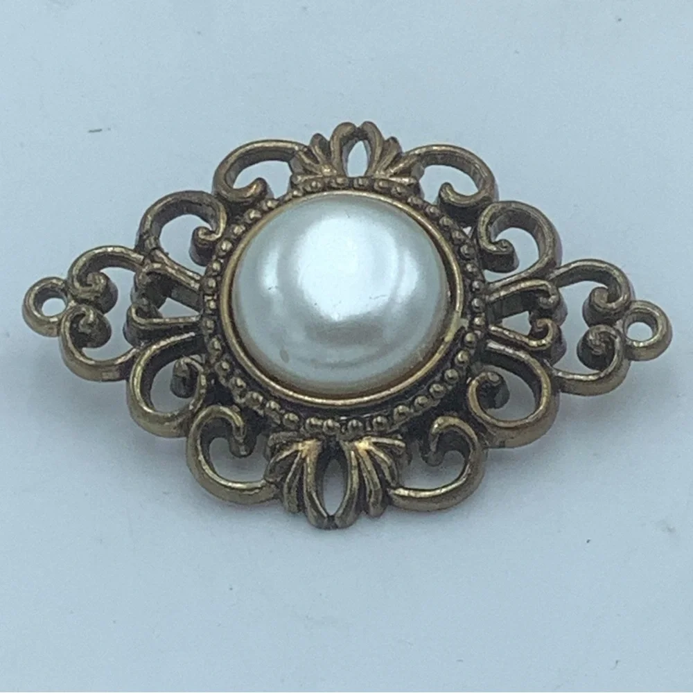 Scrolled Brooch with Faux Pearl Center